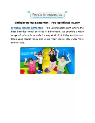 Birthday Rental Edmonton | Pop-upinflatables.com