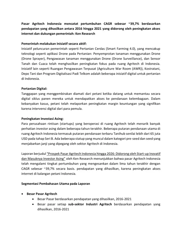 pasar agritech indonesia mencatat pertumbuhan