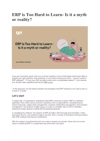 ERP is Too Hard to Learn- Is it a myth or reality?