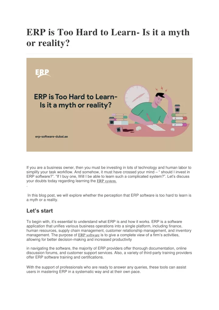erp is too hard to learn is it a myth or reality