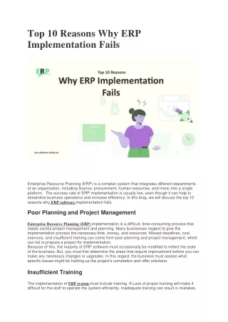 Top 10 Reasons Why ERP Implementation Fails