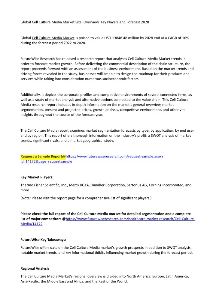 global cell culture media market size overview