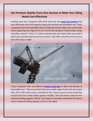 Get Premium Quality Crane Hire Services to Meet Your Lifting Needs Cost-Effectively
