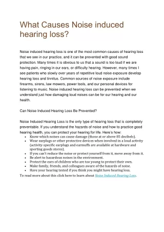 What Causes Noise induced hearing loss