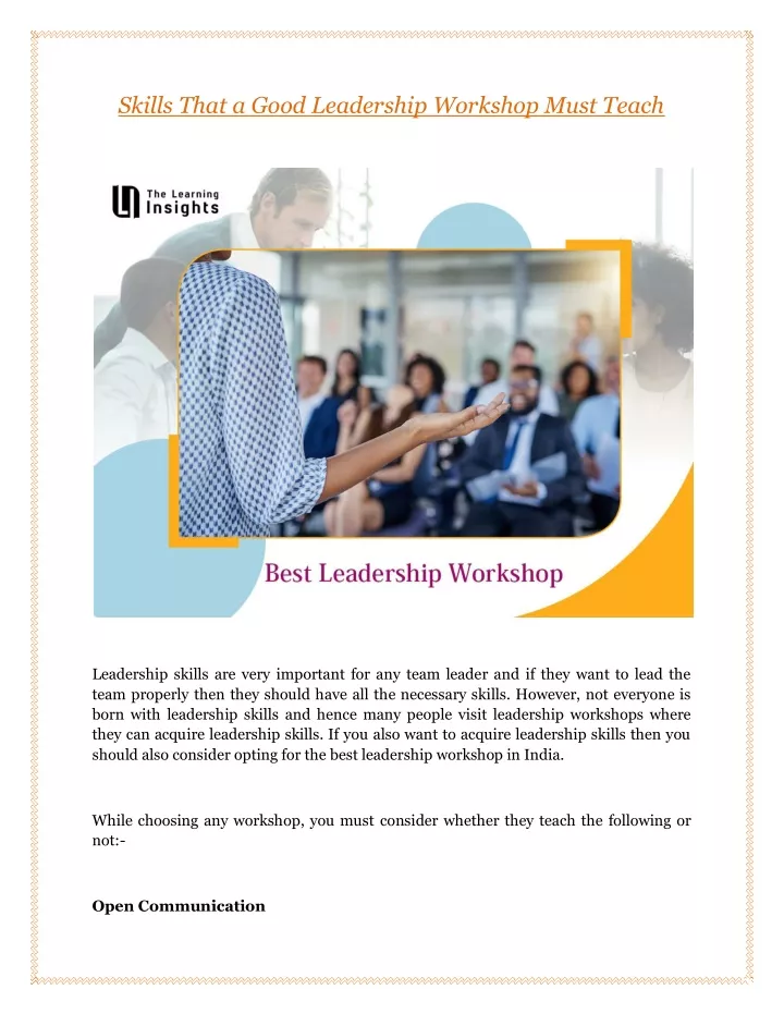 skills that a good leadership workshop must teach