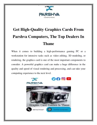 Your Go-To Dealers for High-Quality Graphics Cards in Thane Call Now-9870270167