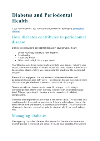 Diabetes and Periodontal Health