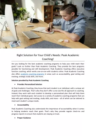 Right Solution for Your Child’s Needs Peak Academic Coaching!