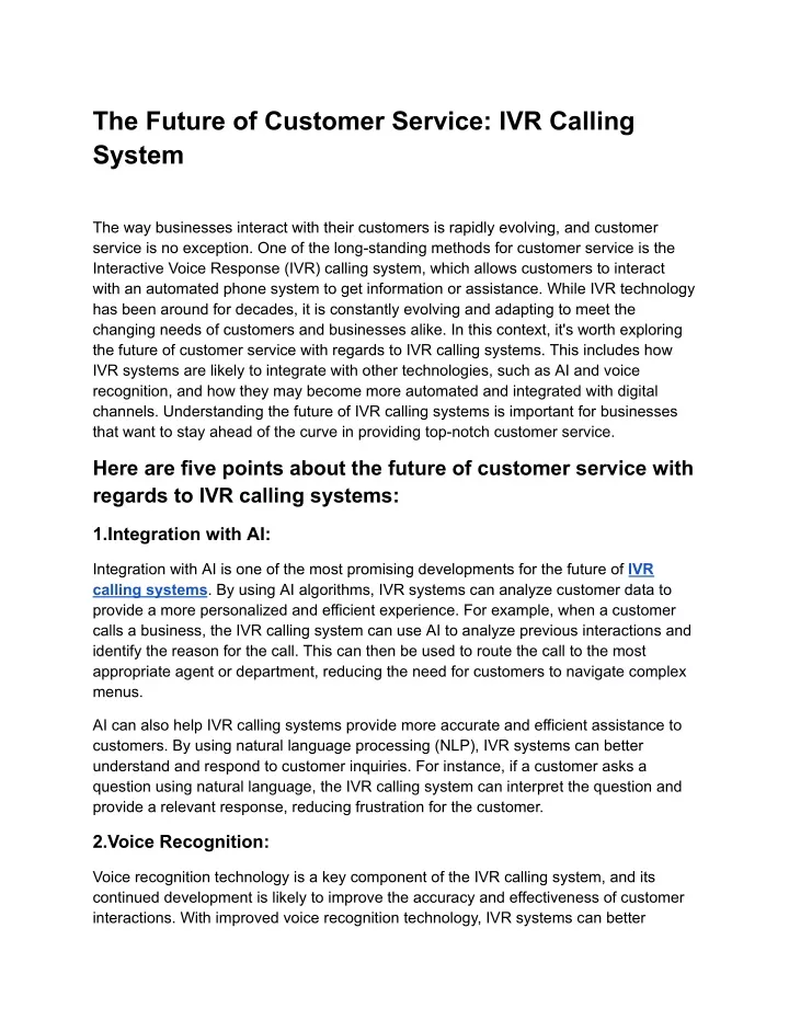 the future of customer service ivr calling system