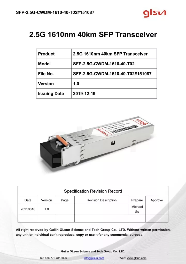 sfp 2 5g cwdm 1610 40 t02 151087