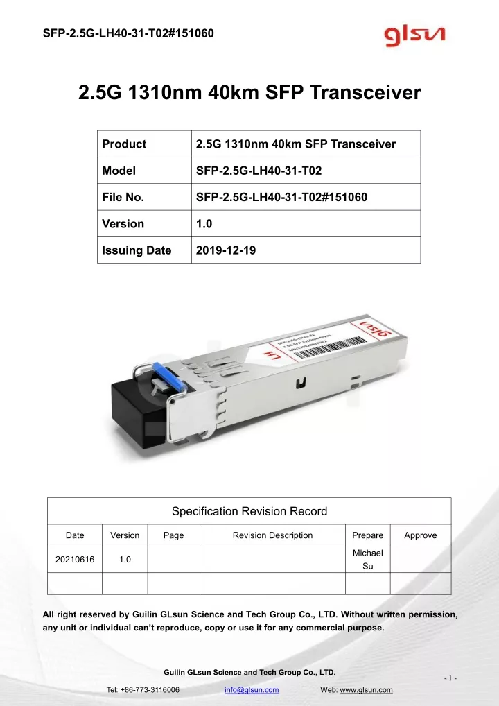 sfp 2 5g lh40 31 t02 151060