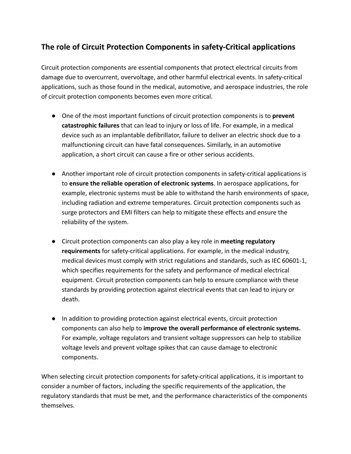 the role of circuit protection components