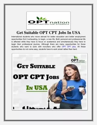 Get Suitable OPT CPT Jobs in usa