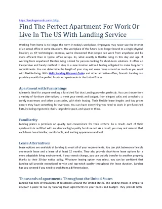 Find The Perfect Apartment For Work Or Live In The US With Landing Service
