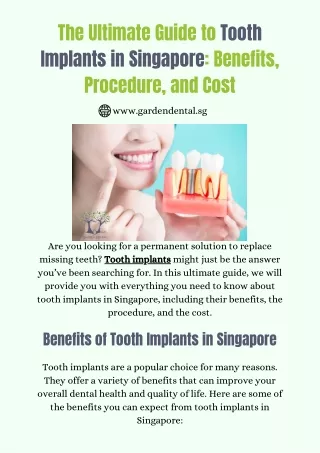 The Ultimate Guide to Tooth Implants in Singapore Benefits, Procedure, and Cost