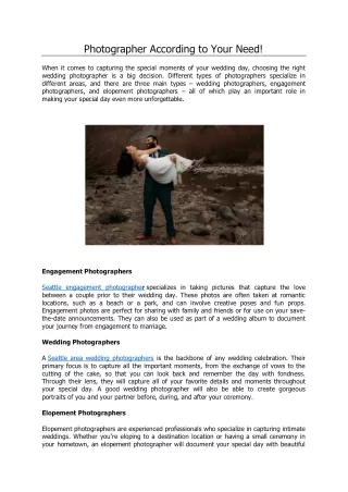 Photographer According to Your Need!