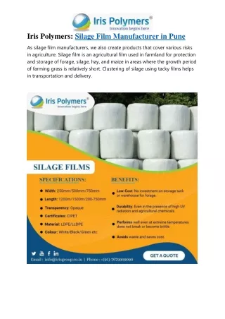Iris Polymers: Silage Film Manufacturer in Pune