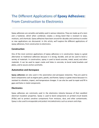 The Different Applications of Epoxy Adhesives From Construction to Electronics