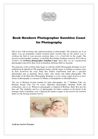 Book Newborn Photographer Sunshine Coast for Photography