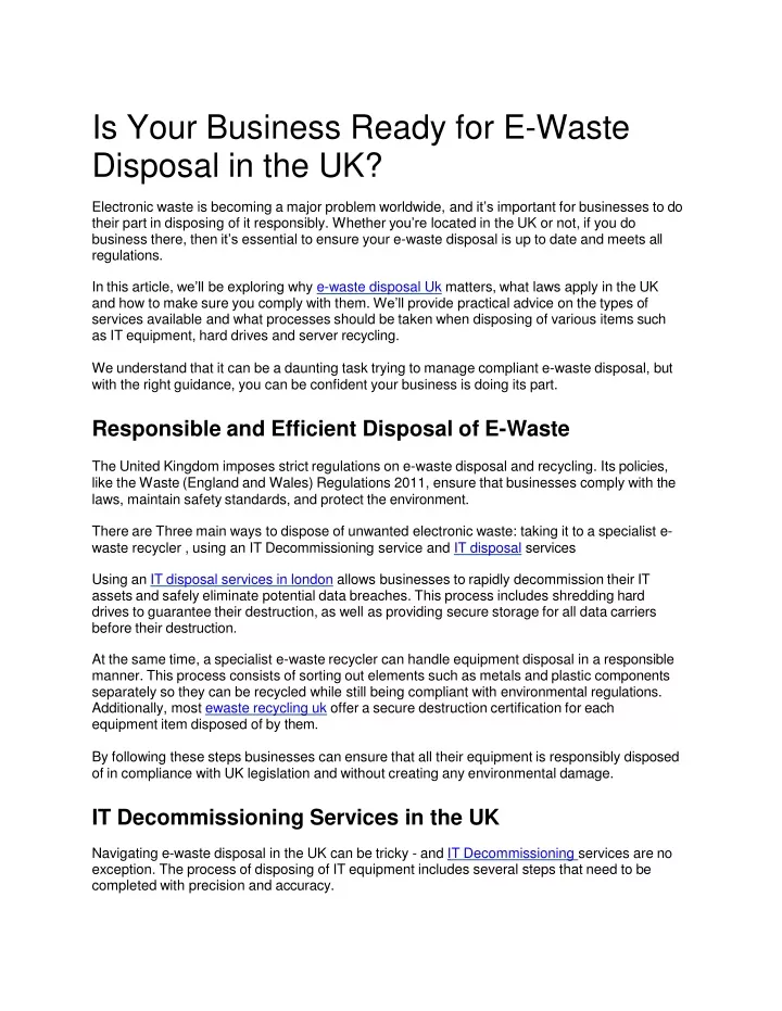 is your business ready for e waste disposal in the uk