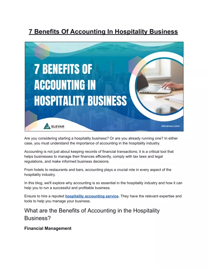 7 benefits of accounting in hospitality business