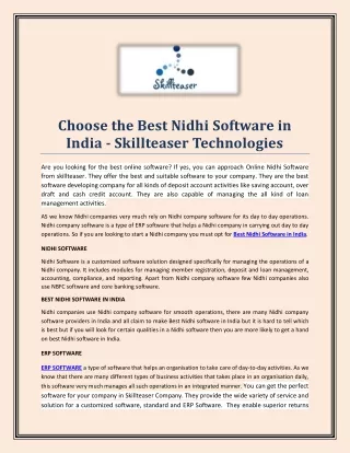 Choose the Best Nidhi Software in India - Skillteaser Technologies