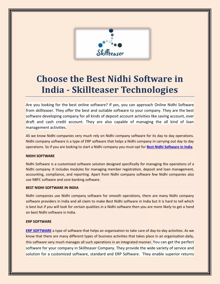 choose the best nidhi software in india