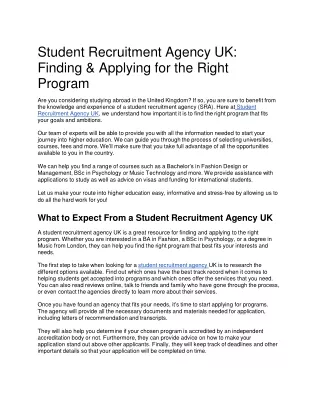 student recruitment agency uk finding applying for the right program