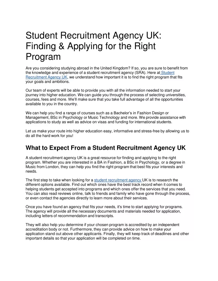 student recruitment agency uk finding applying for the right program