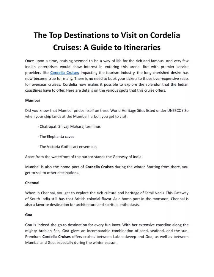 the top destinations to visit on cordelia cruises