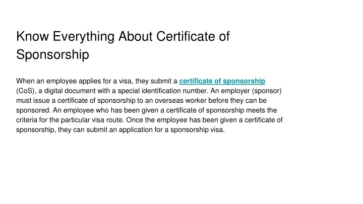 know everything about certificate of sponsorship