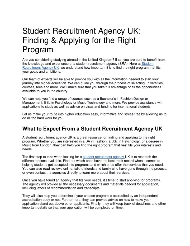 student recruitment agency uk finding applying