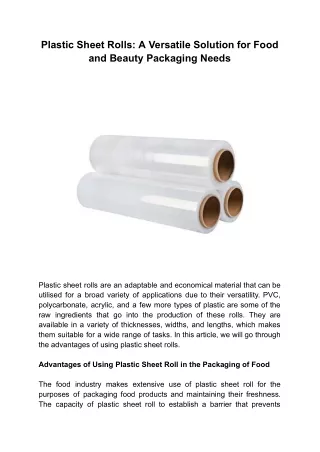 Plastic Sheet Rolls_ A Versatile Solution for Food and Beauty Packaging Needs