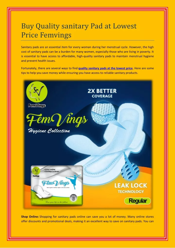 buy quality sanitary pad at lowest price femvings