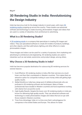 3D Rendering Studio in India: Revolutionizing the Design Industry