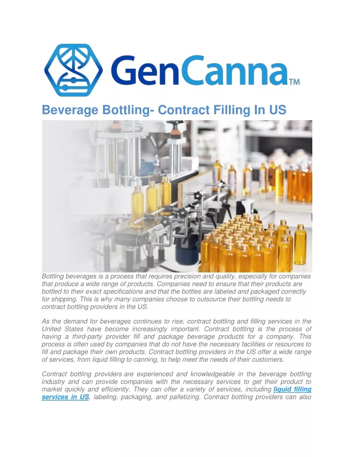 beverage bottling contract filling in us