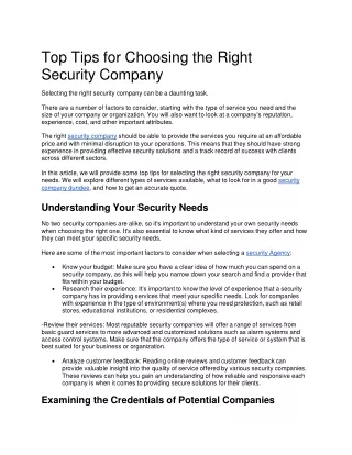 Top Tips for Choosing the Right Security Company