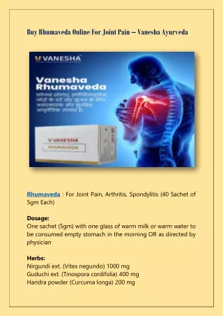 Ayurvedic Rhumaveda Tablets - Vanesha