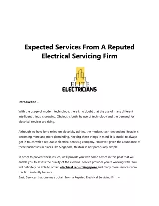 expected services from a reputed electrical