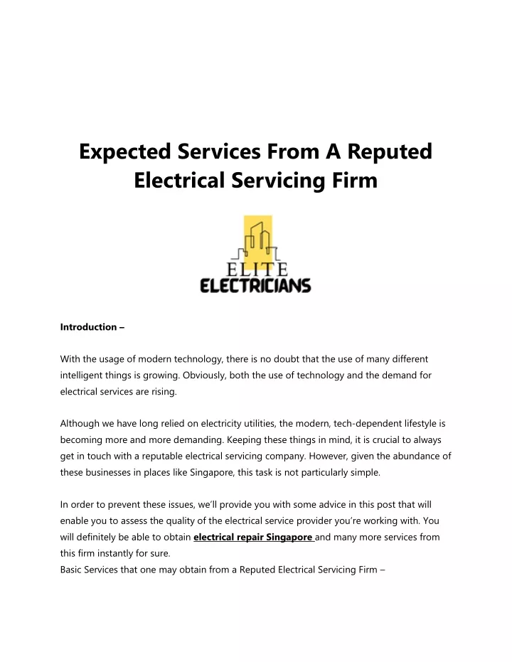 expected services from a reputed electrical