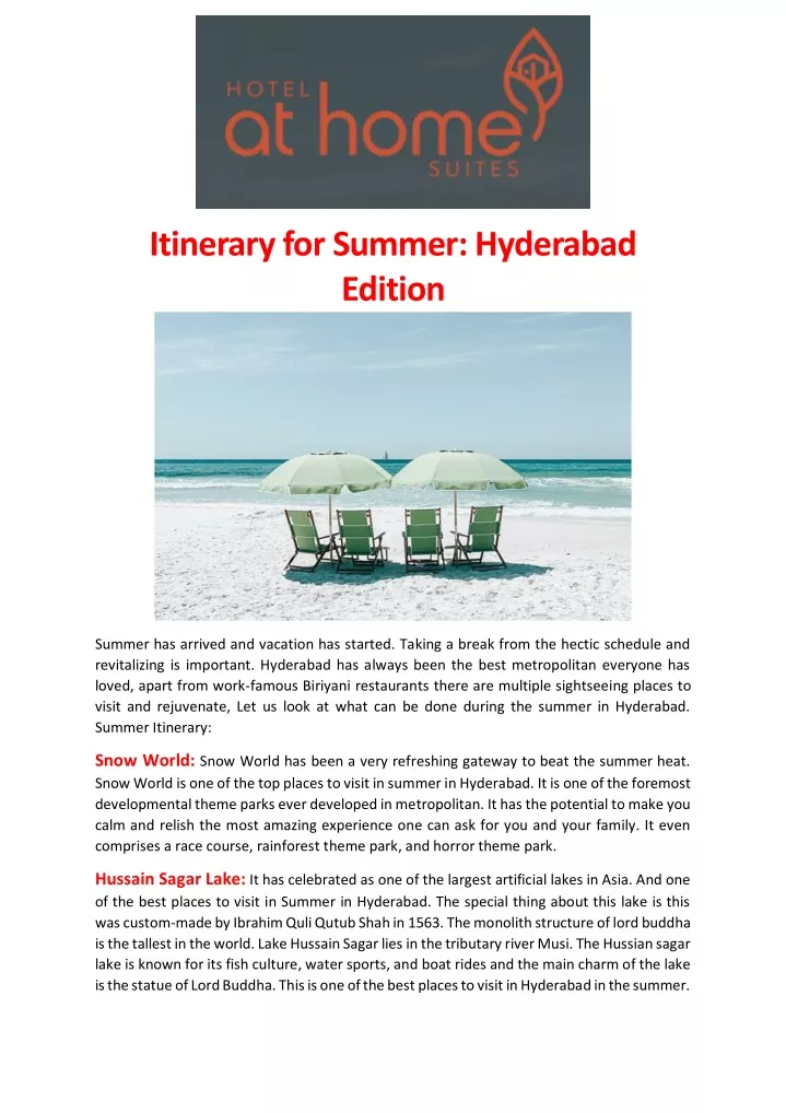 itinerary for summer hyderabad edition
