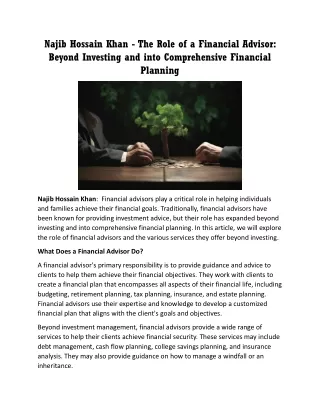 The Role Of Financial Advisor: Beyond Investing Into Comprehensive Finance