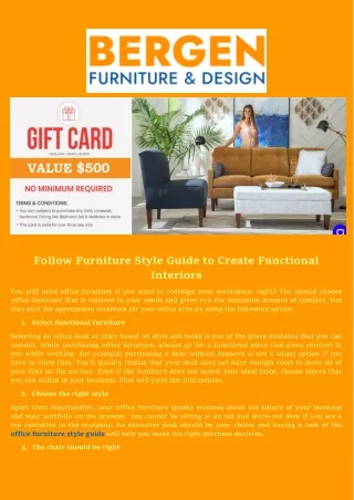 Follow Furniture Style Guide to Create Functional Interiors - Bergen Furniture & Design