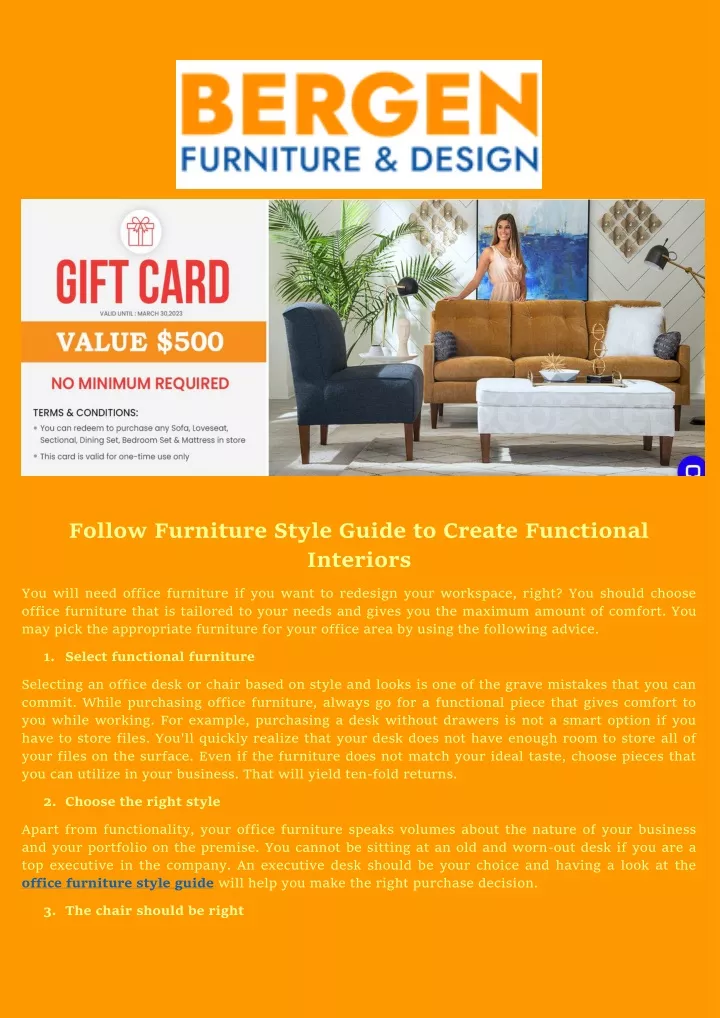 follow furniture style guide to create functional