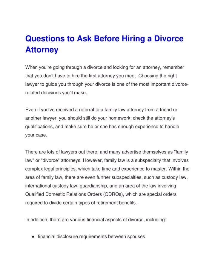 questions to ask before hiring a divorce attorney