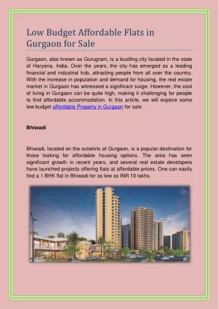 Low Budget Affordable Flats in Gurgaon for Sale