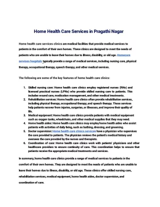 Home Health Care Services in Pragathi Nagar