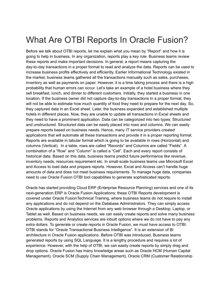 what are otbi reports in oracle fusion