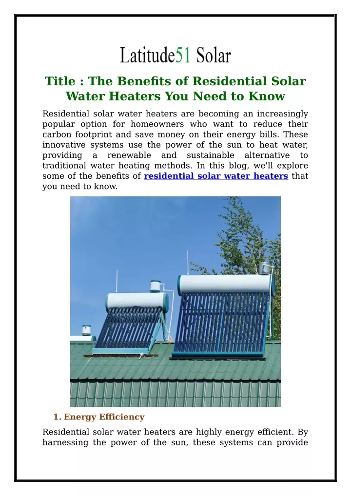 title the benefits of residential solar water