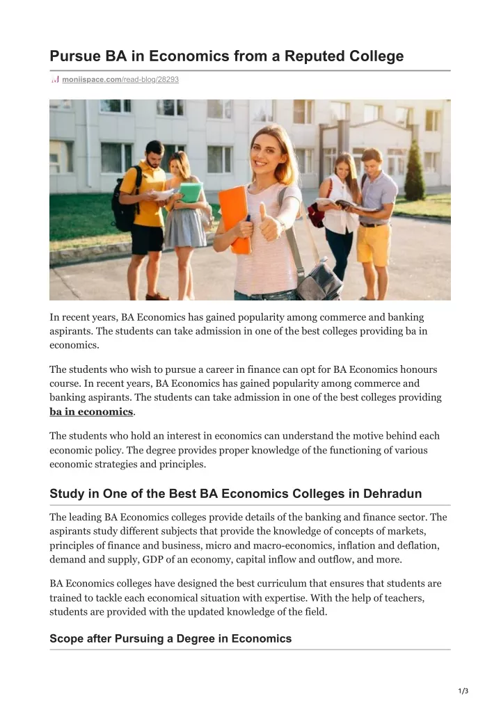 pursue ba in economics from a reputed college